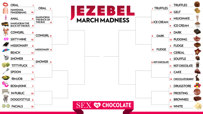 Illustration for article titled March Madness: Holy Shit, an Upset in the Sex Vs. Chocolate Tourney!